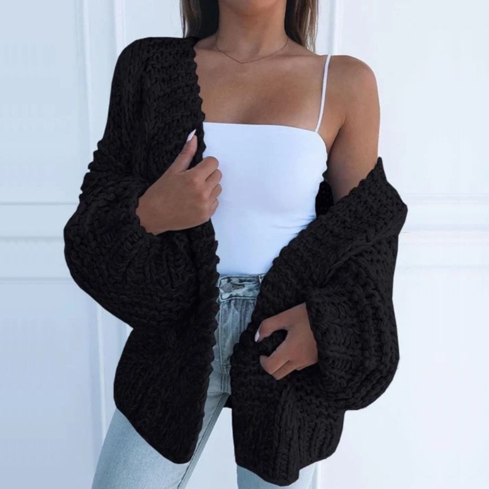 Dam Cardigan Med Chunky Stickning Och Avslappnad Passform