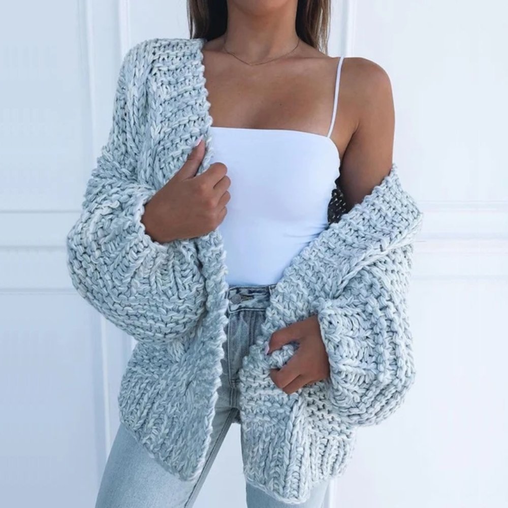 Dam Cardigan Med Chunky Stickning Och Avslappnad Passform