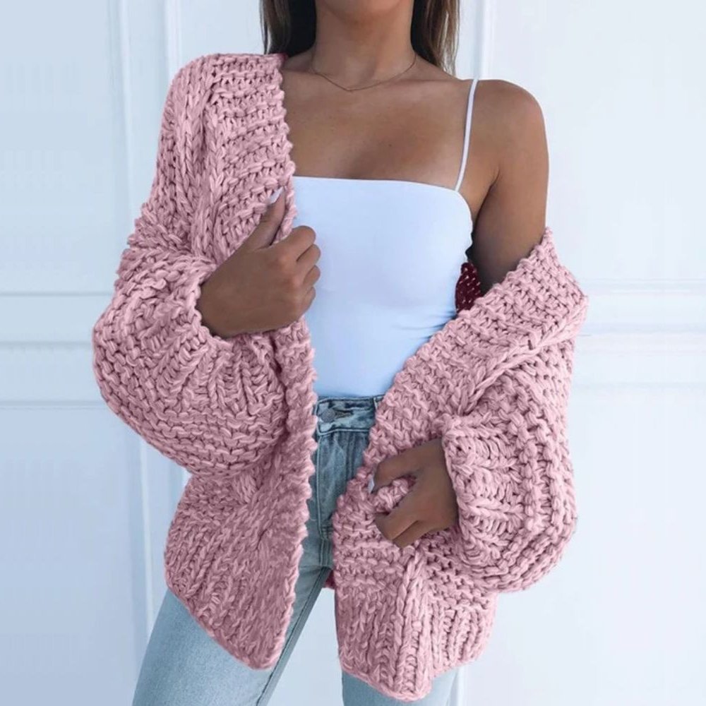 Dam Cardigan Med Chunky Stickning Och Avslappnad Passform