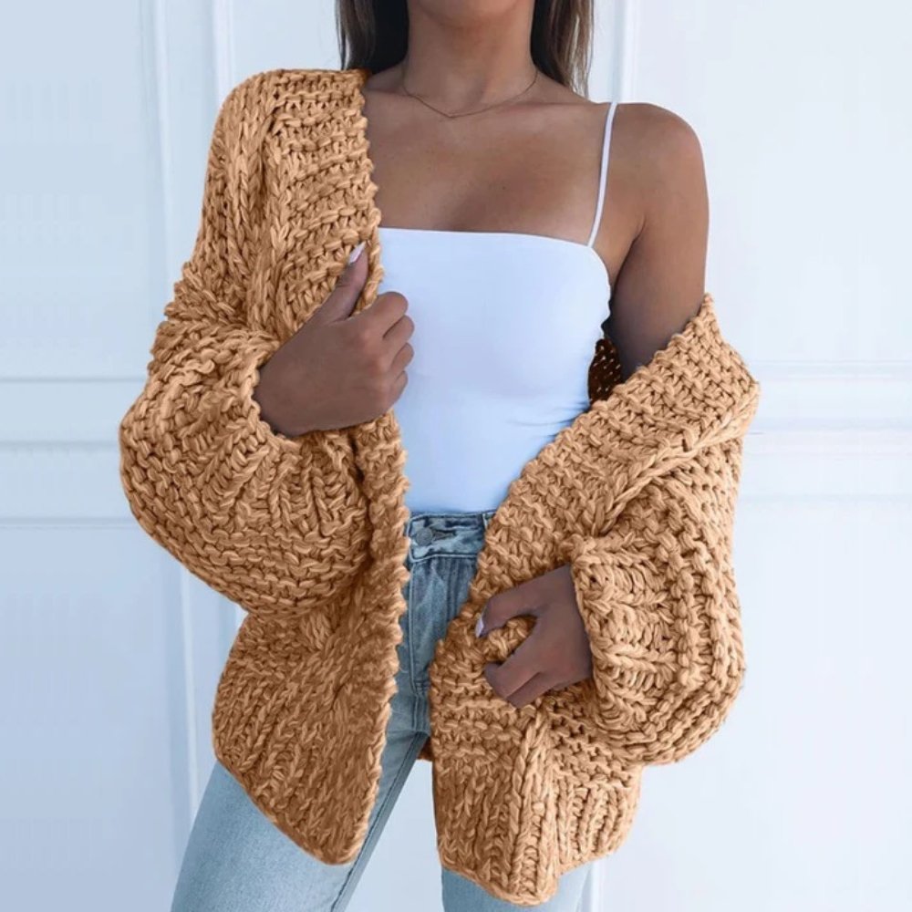 Dam Cardigan Med Chunky Stickning Och Avslappnad Passform