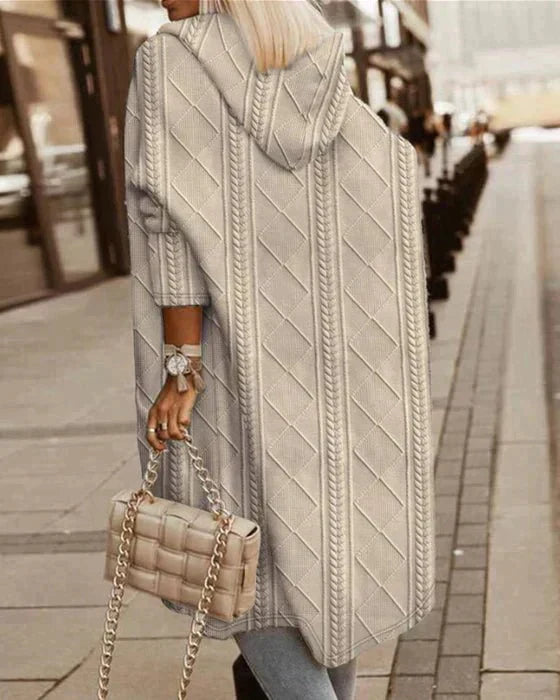 Kvinnors Lång Hooded Kofta Stickad Med Förlängd Längd