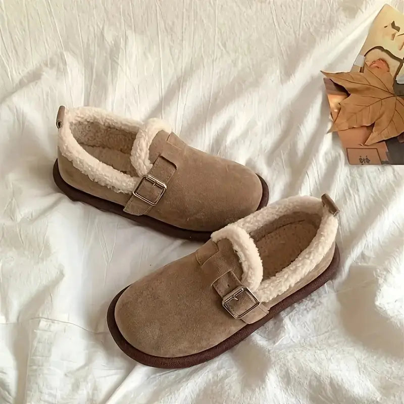 Slip-On-Skor För Kvinnor I Vinterstil Med Plyschfoder Och Stöd
