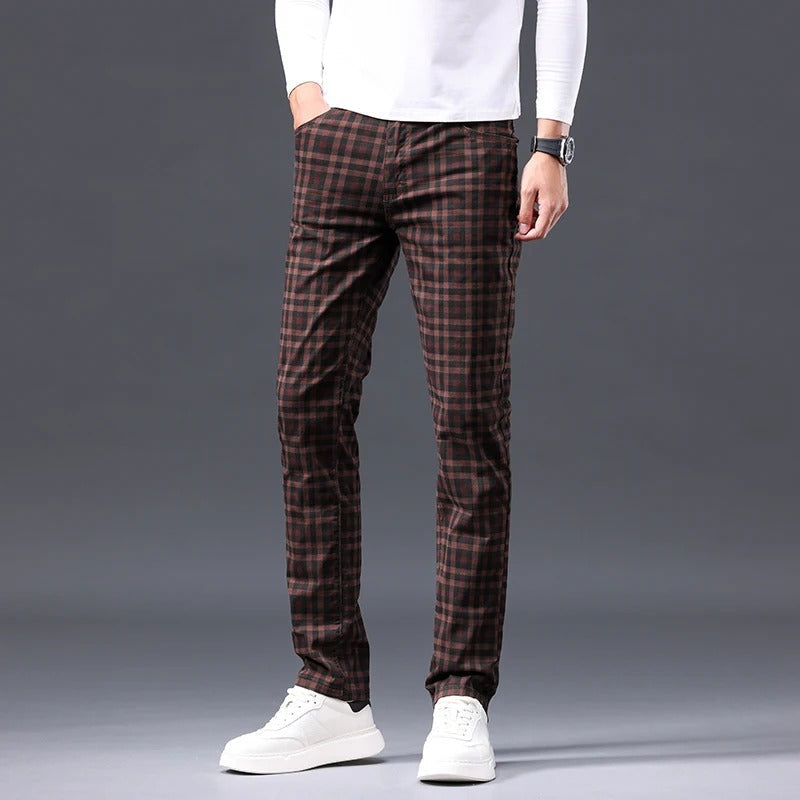 Herrrutiga Byxor Slim Fit Dragkedja Gylf