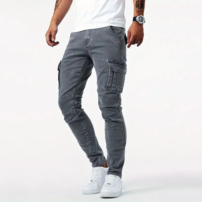 Herr Cargobyxor Med Stretchdenim Och Flera Fickor