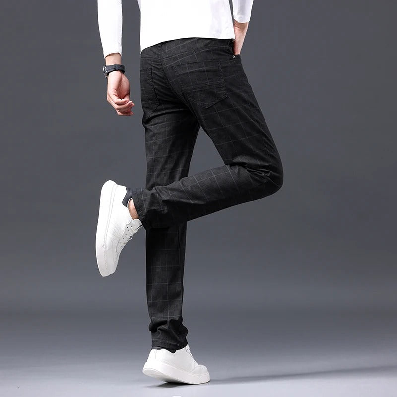 Herrrutiga Byxor Slim Fit Dragkedja Gylf