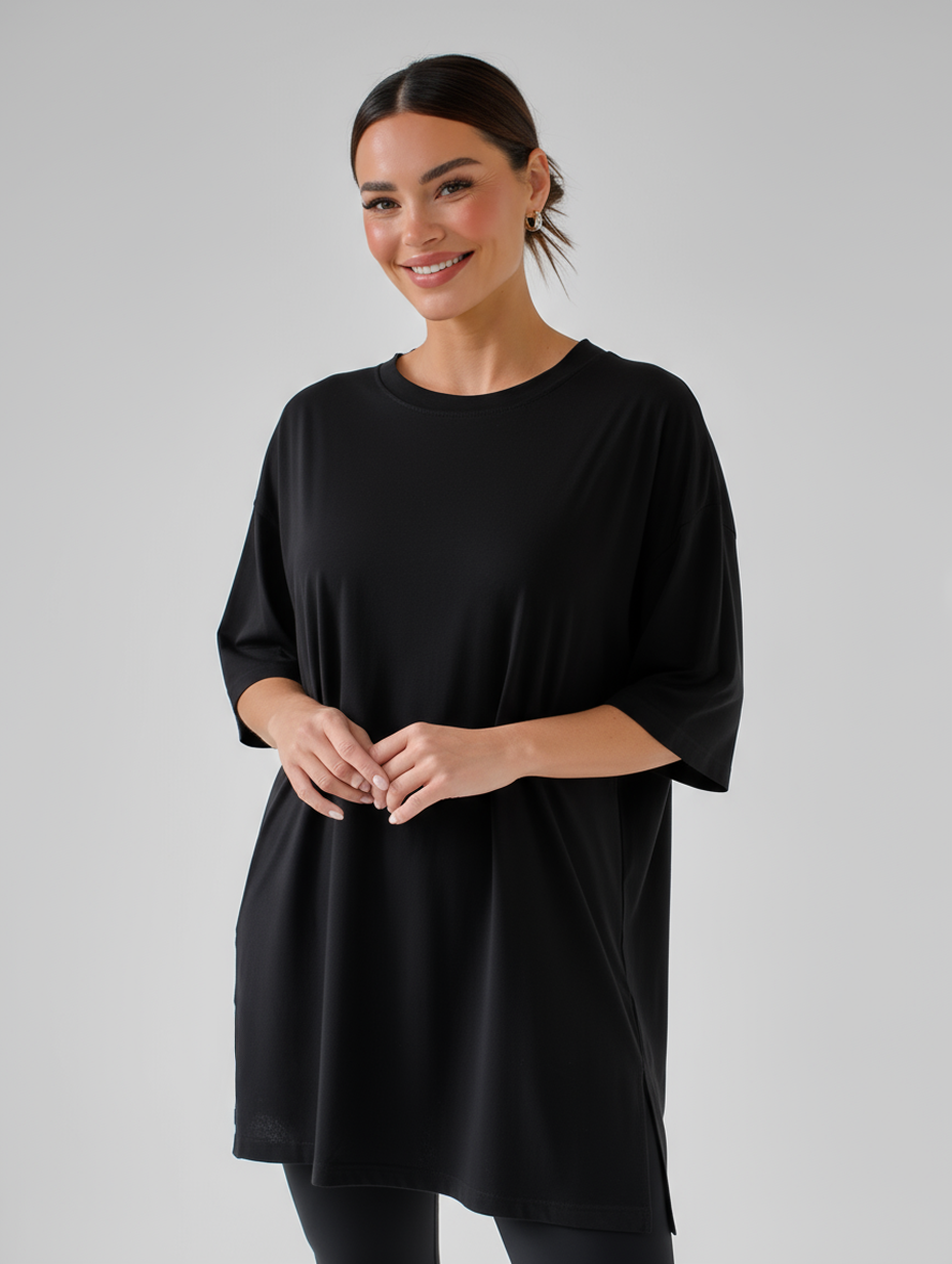 Damskjorta för Sömn Oversized Lång och Avslappnad Passform Korta Ärmar