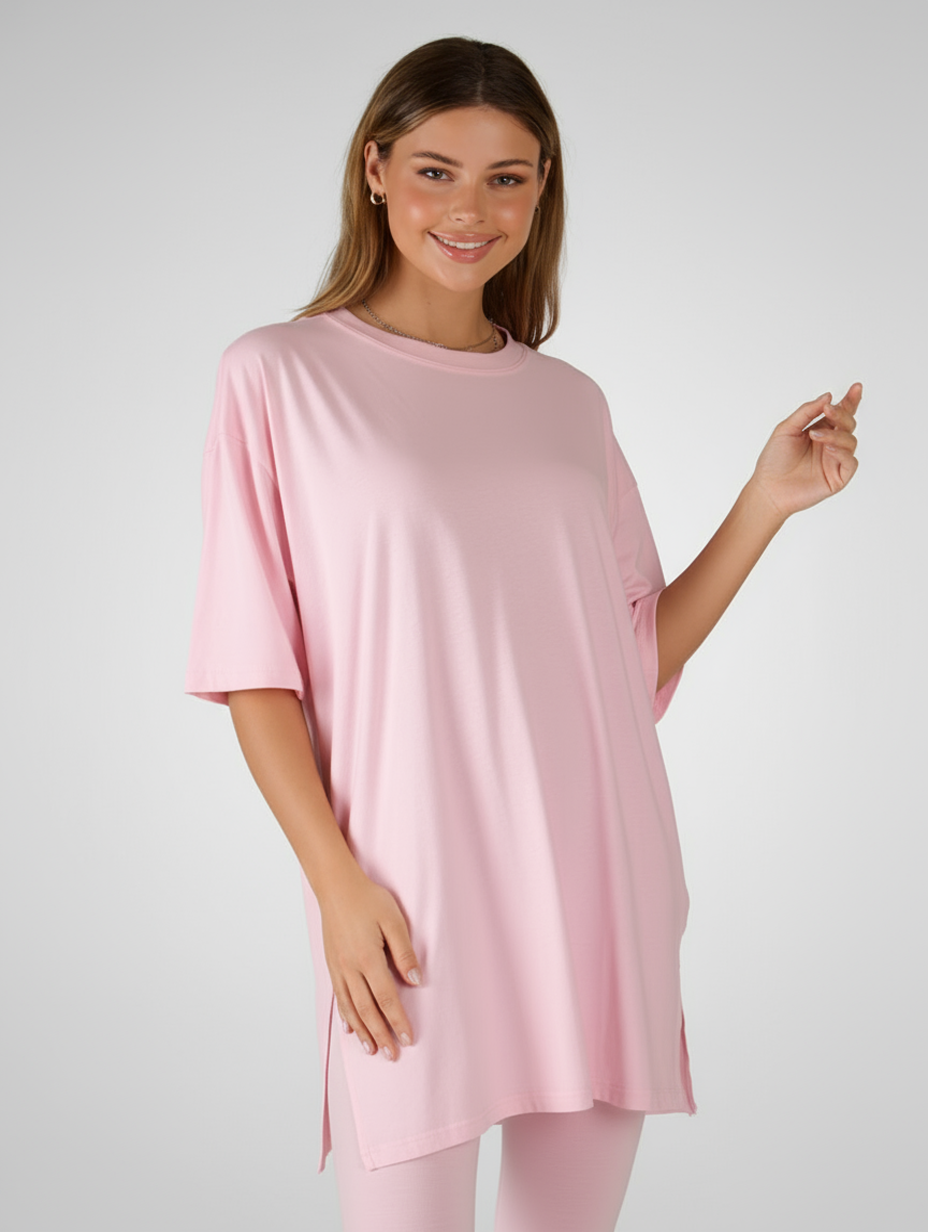 Damskjorta för Sömn Oversized Lång och Avslappnad Passform Korta Ärmar