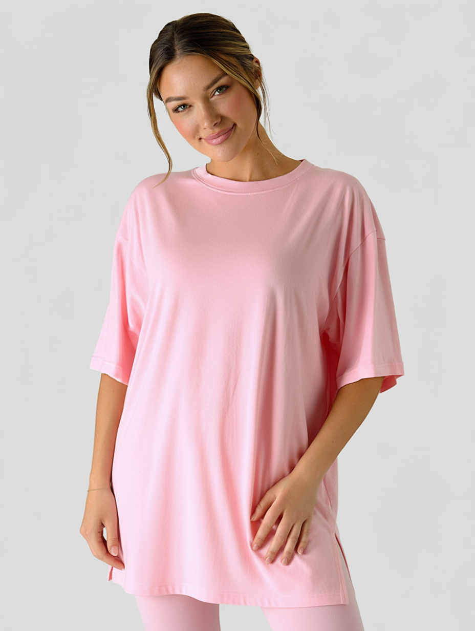 Damskjorta för Sömn Oversized Lång och Avslappnad Passform Korta Ärmar