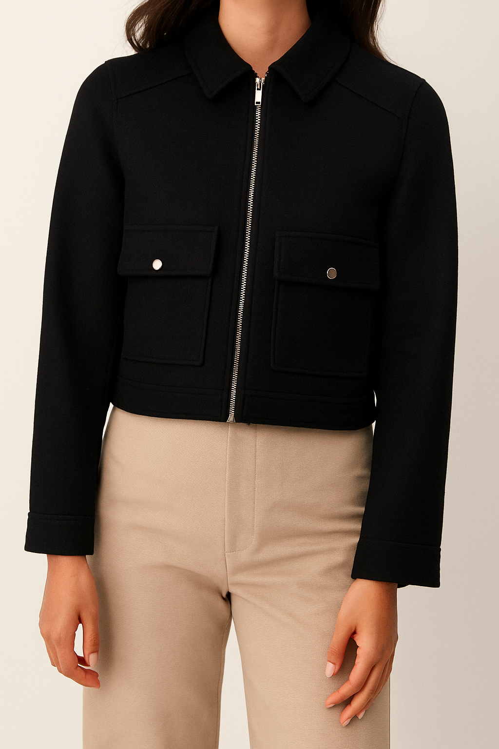 Damjacka med Dragkedja, Kort Passform och Fickor