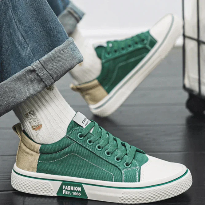 Herr Sneakers Med Canvas Ovandel Och Gummisula