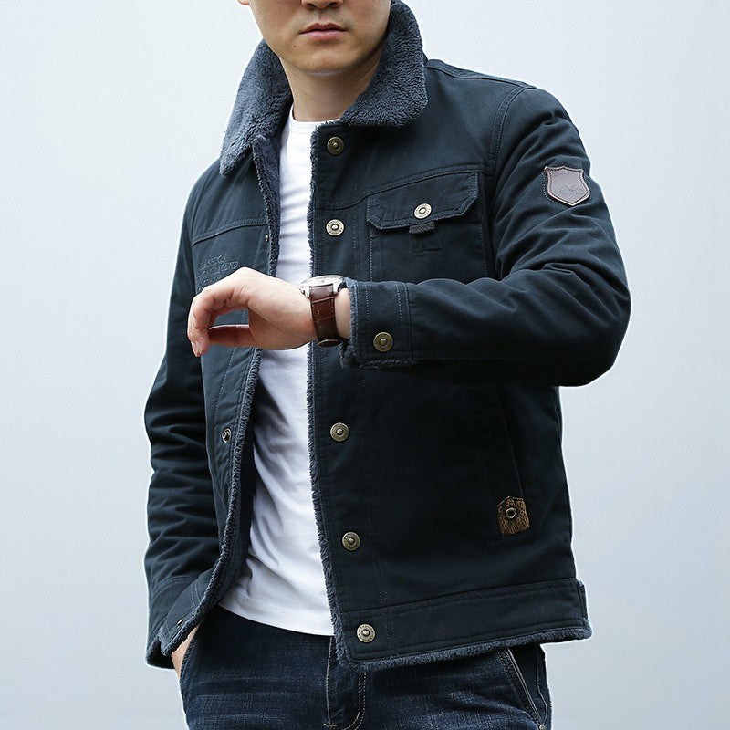 Herr Vinterjacka Bomull Look Fleecefodrad Med Sherpakrage