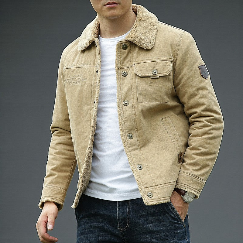 Herr Vinterjacka Bomull Look Fleecefodrad Med Sherpakrage