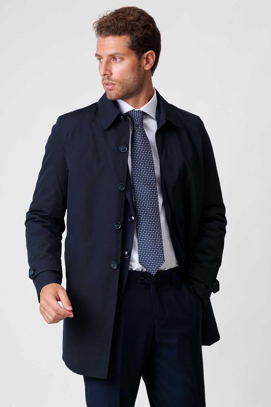 Herr Vinter Trenchcoat Blå Navy Med Nylonfoder