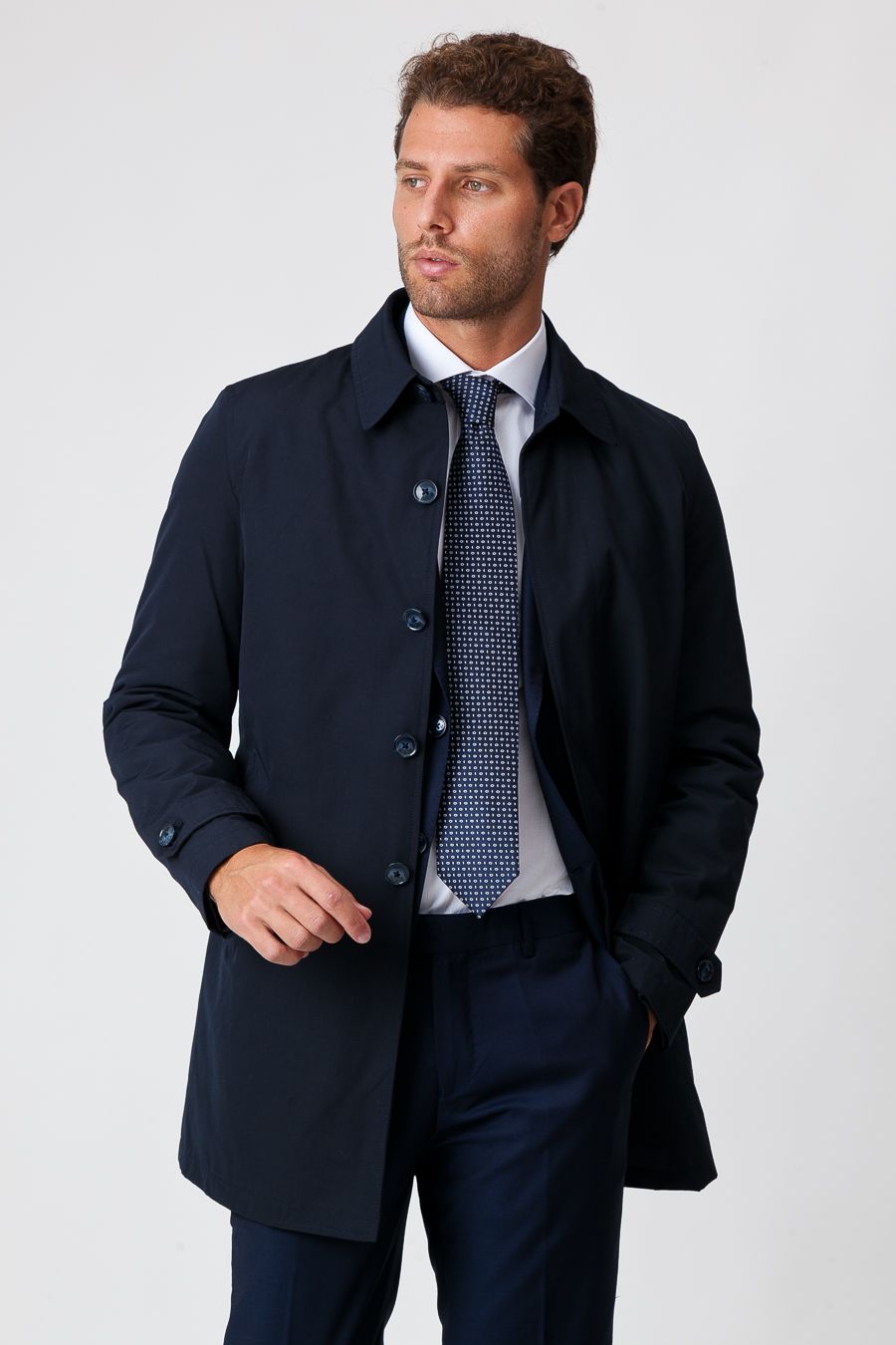 Herr Vinter Trenchcoat Blå Navy Med Nylonfoder