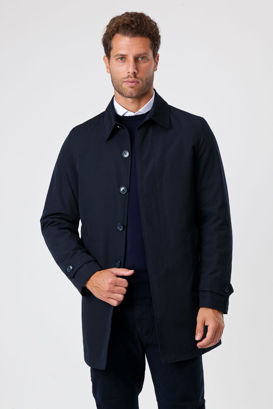Herr Vinter Trenchcoat Blå Navy Med Nylonfoder