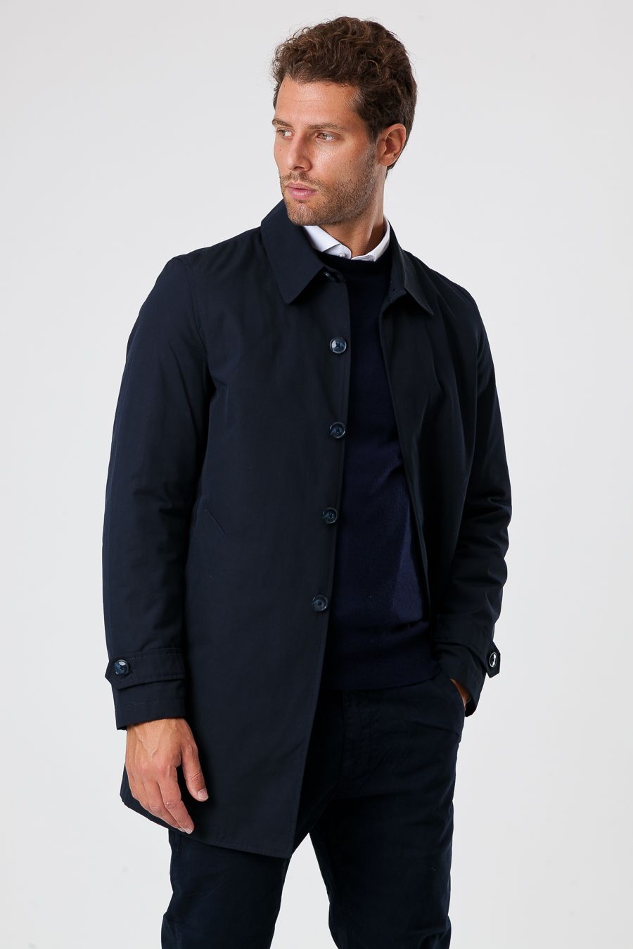 Herr Vinter Trenchcoat Blå Navy Med Nylonfoder