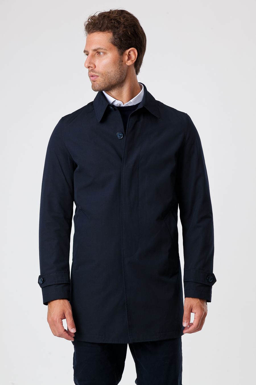 Herr Vinter Trenchcoat Blå Navy Med Nylonfoder