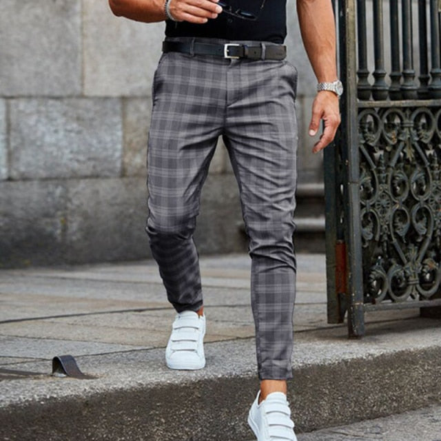Herr Slim Fit Rutig Byxa Med Avsmalnande Ben