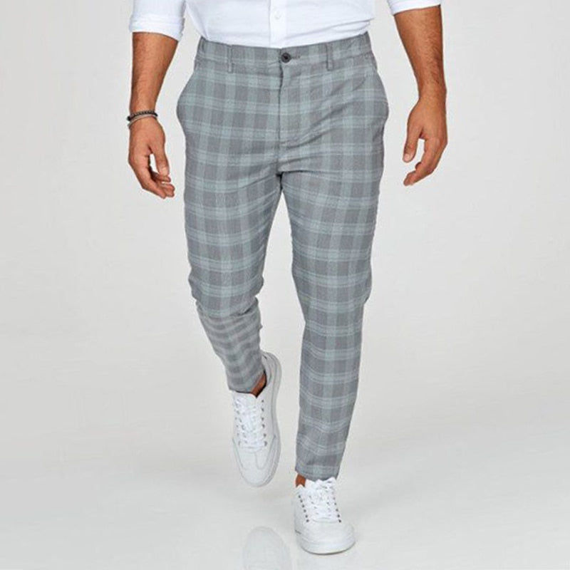 Herr Slim Fit Rutig Byxa Med Avsmalnande Ben