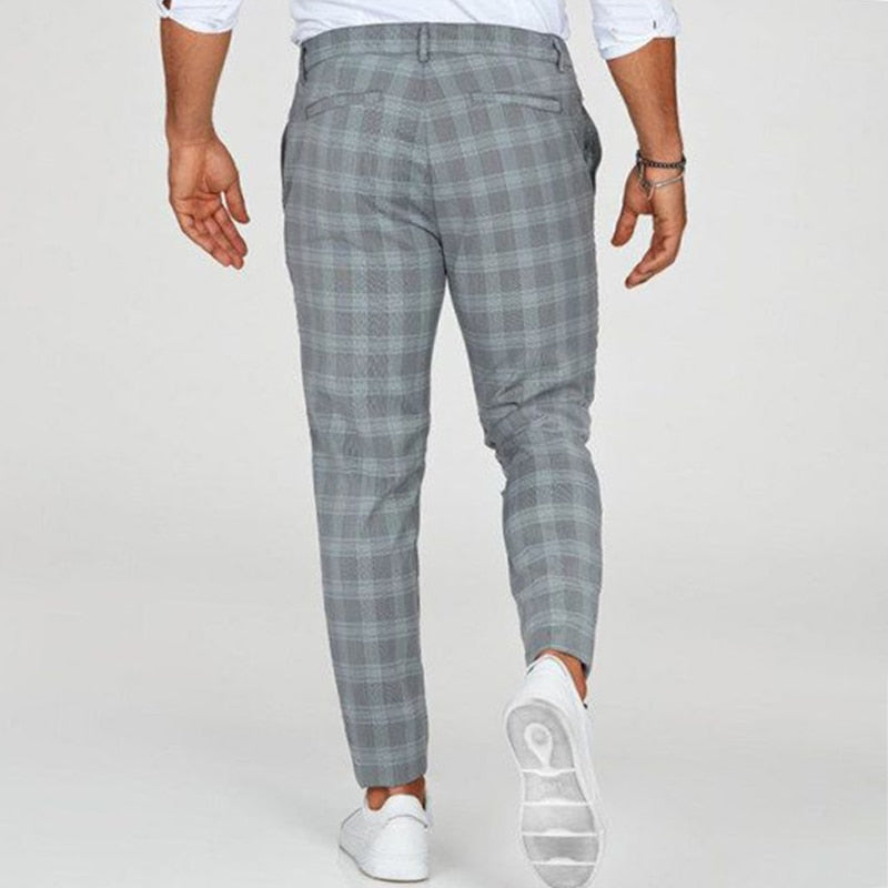 Herr Slim Fit Rutig Byxa Med Avsmalnande Ben