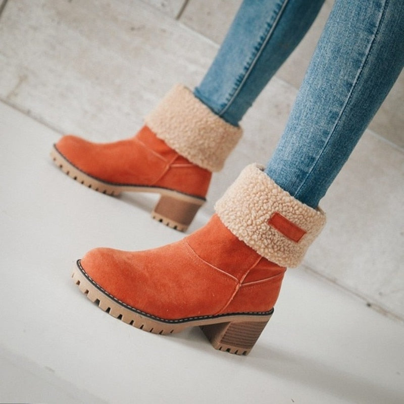 Vinterstövlar För Kvinnor, Isolerade, Låg Klack, Slip-On, Svarta