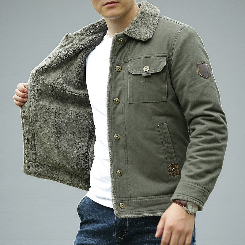 Herr Vinterjacka Bomull Look Fleecefodrad Med Sherpakrage