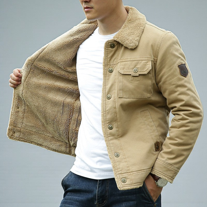 Herr Vinterjacka Bomull Look Fleecefodrad Med Sherpakrage