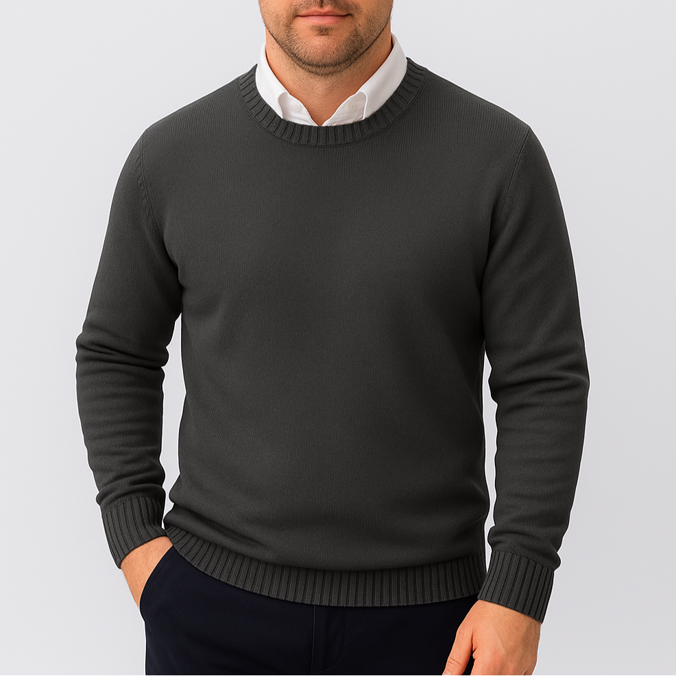 Herrtröja Slim Fit Rund Hals Ribbstickade Mudder