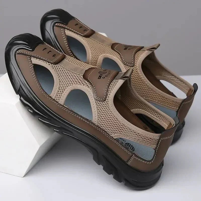 Herr Sommar Sandaler Med Andningsbar Mesh Och Halkfri Sula