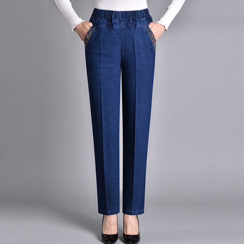 Jeans för Dam med Elastisk Midja och Sidofickor