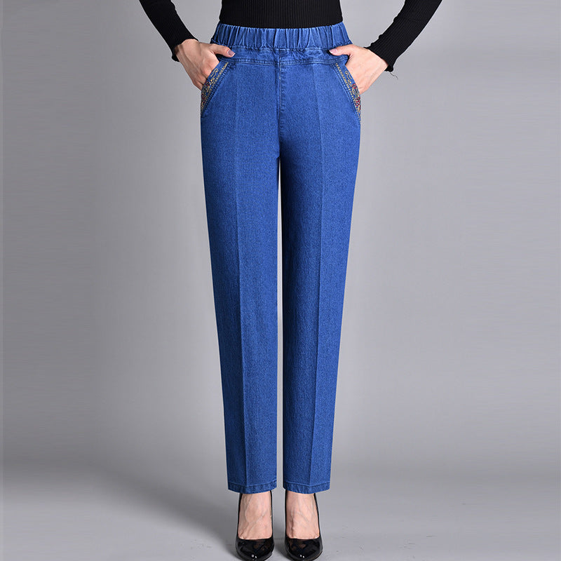 Jeans för Dam med Elastisk Midja och Sidofickor