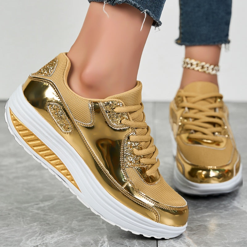 Dam Platta Sneakers Med Glittereffekt Och Texturerad EVA-sula