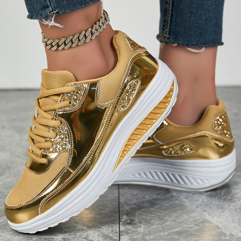 Dam Platta Sneakers Med Glittereffekt Och Texturerad EVA-sula