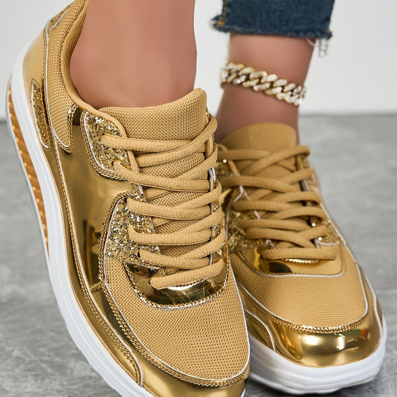 Dam Platta Sneakers Med Glittereffekt Och Texturerad EVA-sula