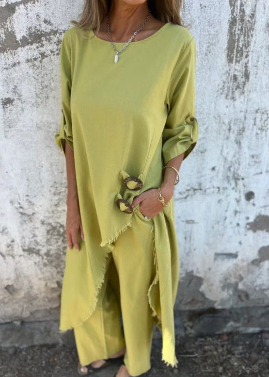 Sommarset Med Två Delar För Kvinnor, Klänning Och Byxor, Lös Passform