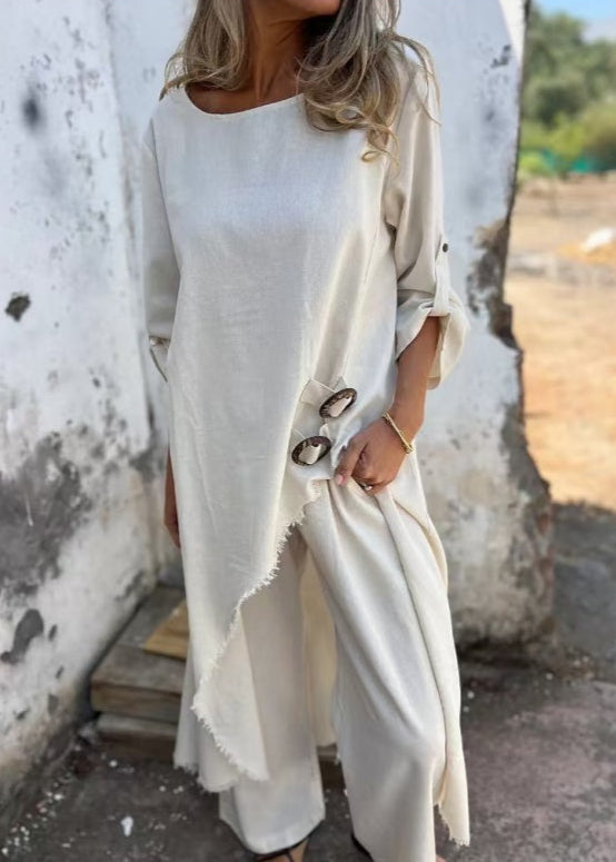 Sommarset Med Två Delar För Kvinnor, Klänning Och Byxor, Lös Passform