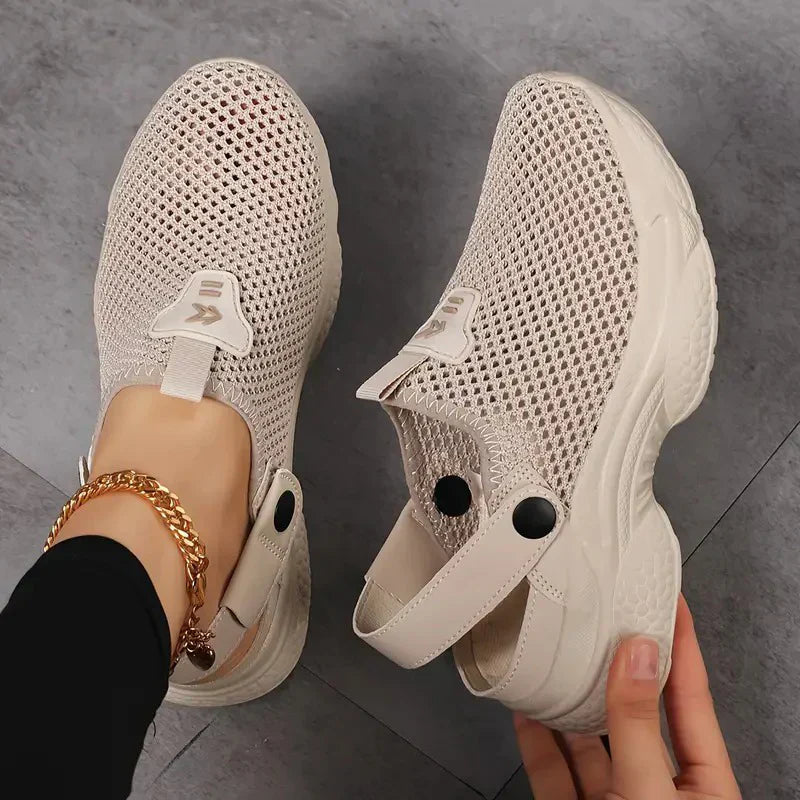 Dam Sommar Mesh Sneakers Justerbar Spänne Andningsbara Lätta Promenadskor
