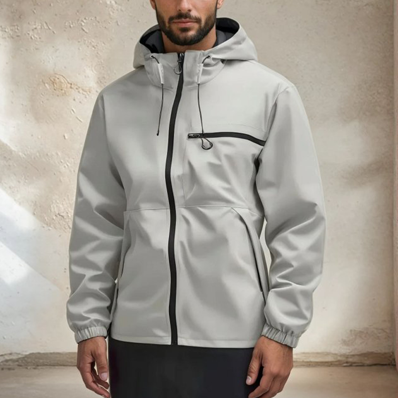 Herr Outdoorjacka med Flera Fickor och Lös Passform