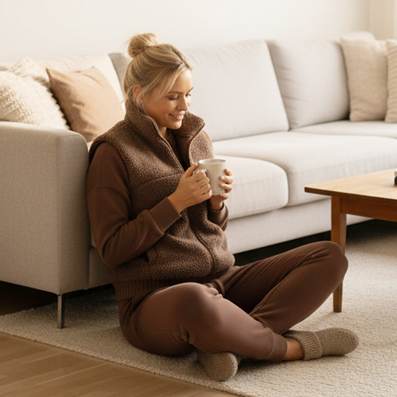 Dam Vinter 3-Delat Loungeset Med Stickad Topp Och Vida Byxor