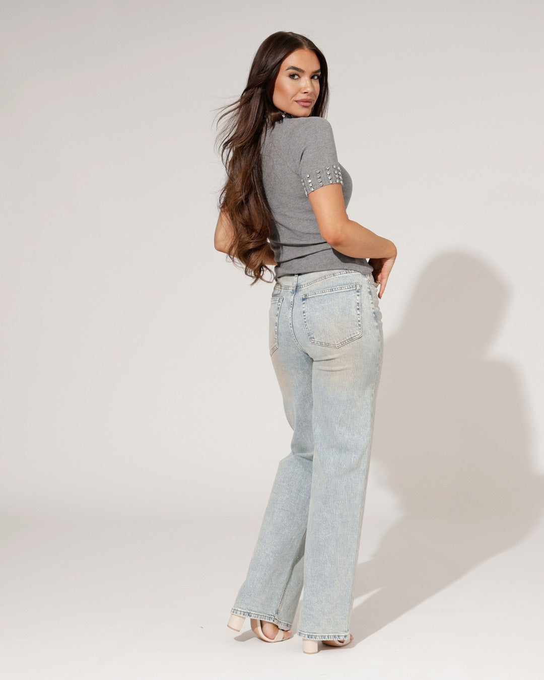 Jeans för Dam med Vida Raka Ben i Blått