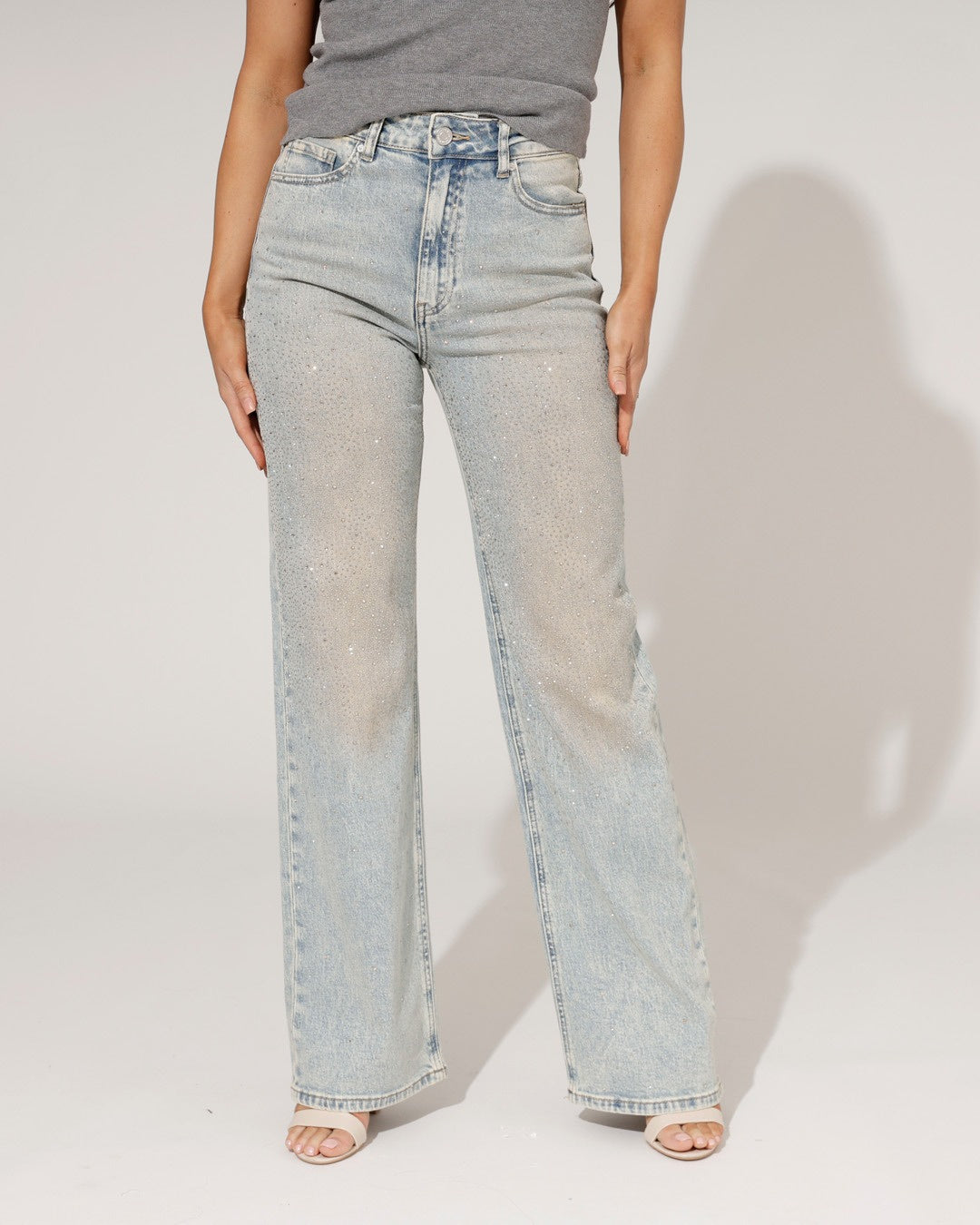 Jeans för Dam med Vida Raka Ben i Blått