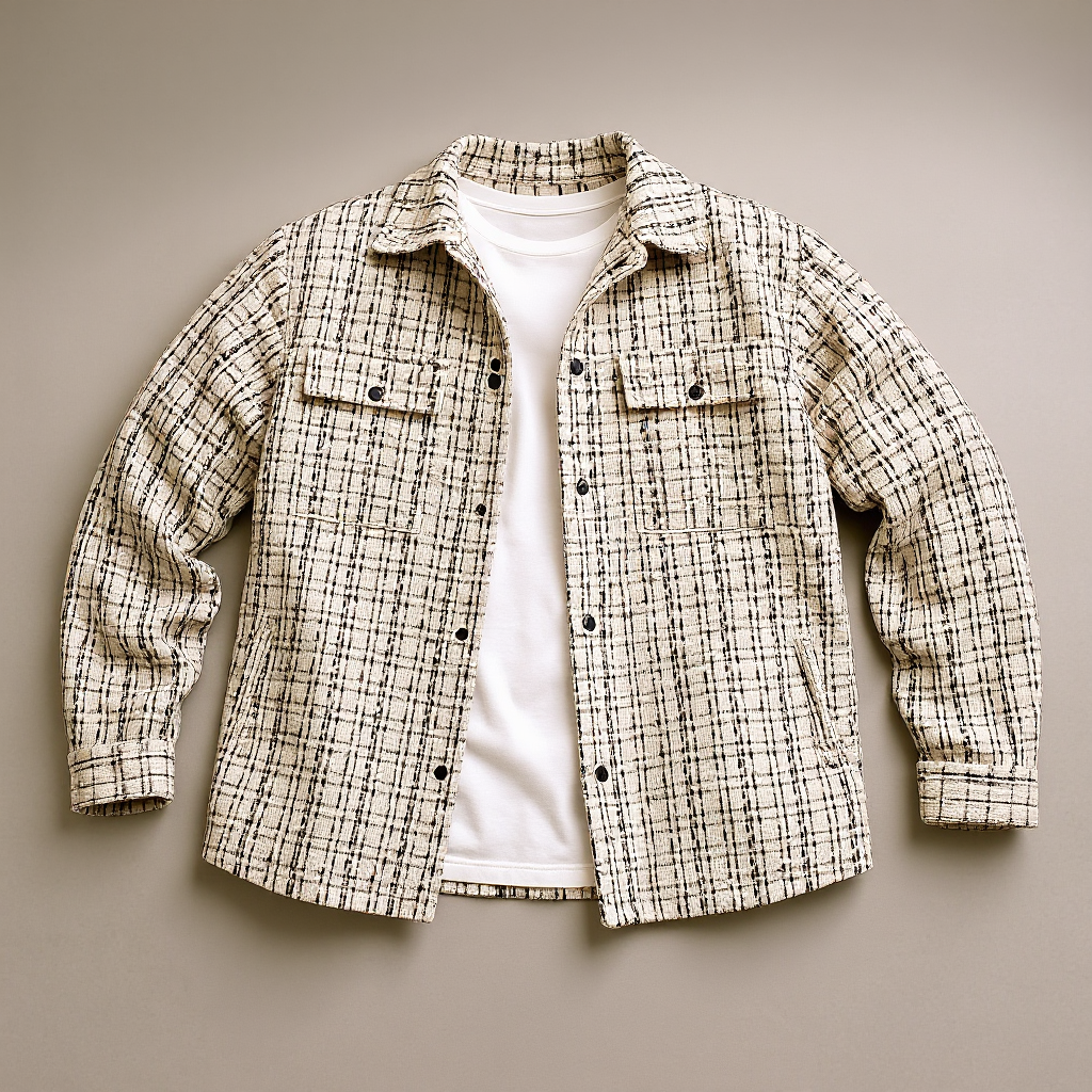Herrskjortjacka i Tweed med Rutnätsmönster och Texturerad Väv