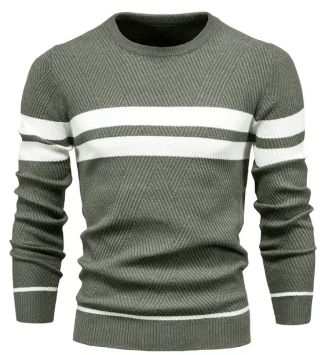 Herr Pullover Stickad Tröja Med Ribbad Nederkant