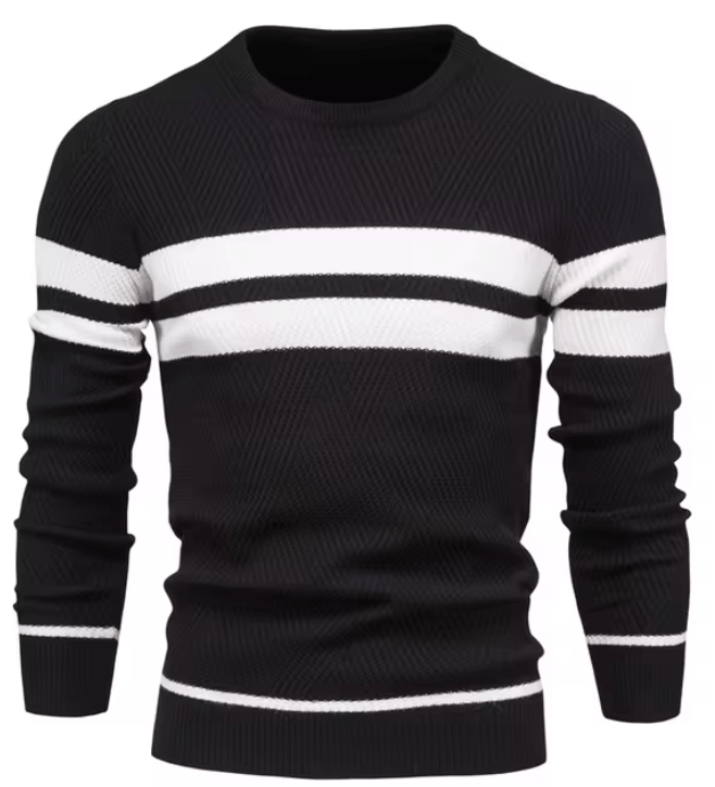 Herr Pullover Stickad Tröja Med Ribbad Nederkant