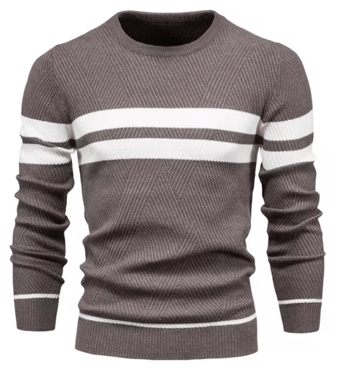 Herr Pullover Stickad Tröja Med Ribbad Nederkant