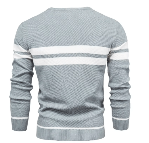 Herr Pullover Stickad Tröja Med Ribbad Nederkant