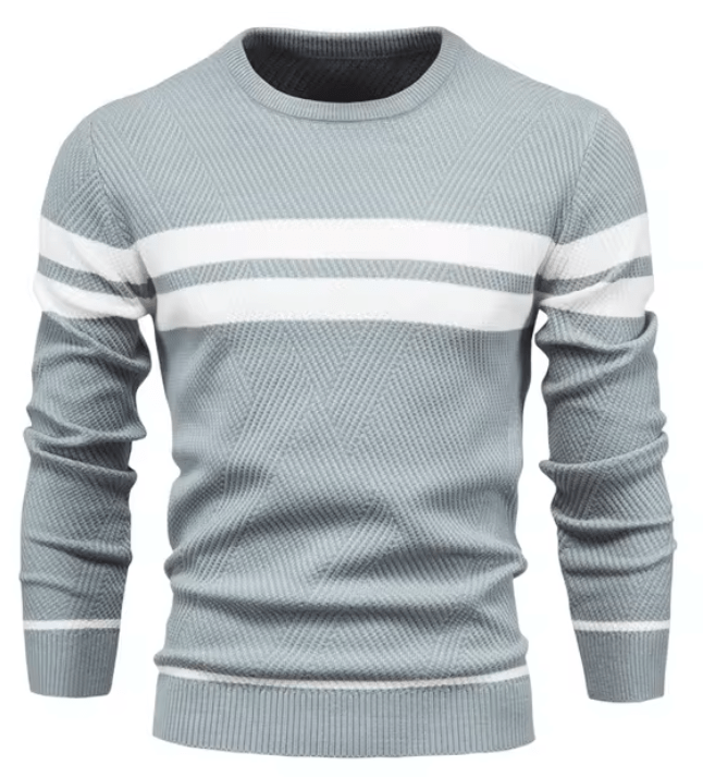 Herr Pullover Stickad Tröja Med Ribbad Nederkant