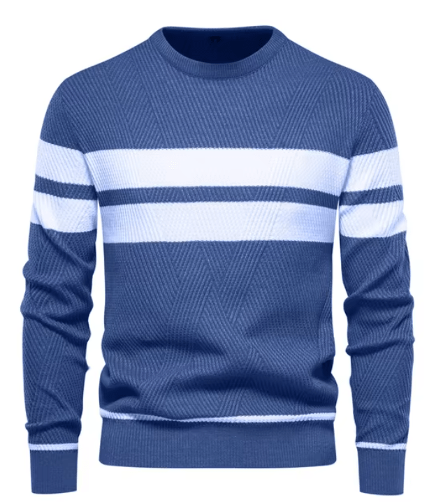 Herr Pullover Stickad Tröja Med Ribbad Nederkant