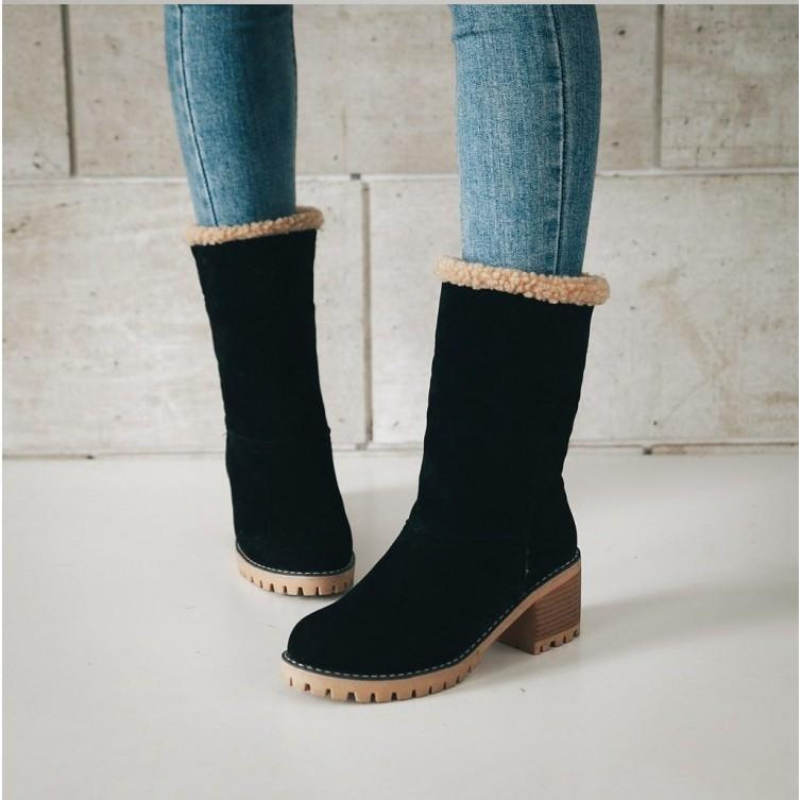 Vinterstövlar För Kvinnor, Isolerade, Låg Klack, Slip-On, Svarta