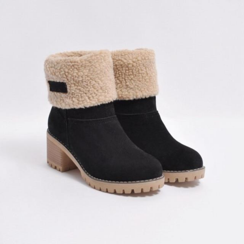 Vinterstövlar För Kvinnor, Isolerade, Låg Klack, Slip-On, Svarta